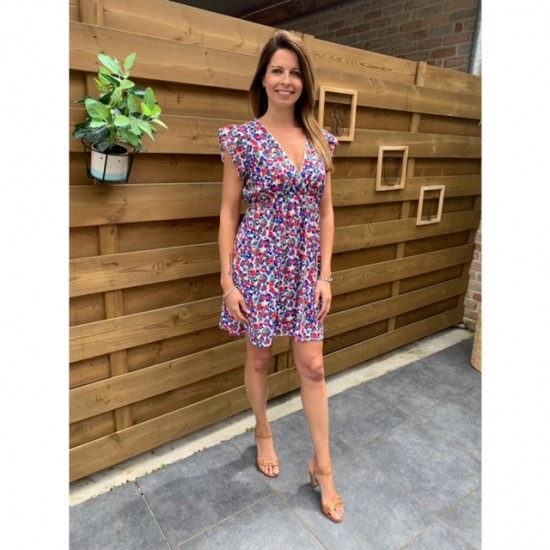 MILA - JURK FLOWER HOOGBLAUW