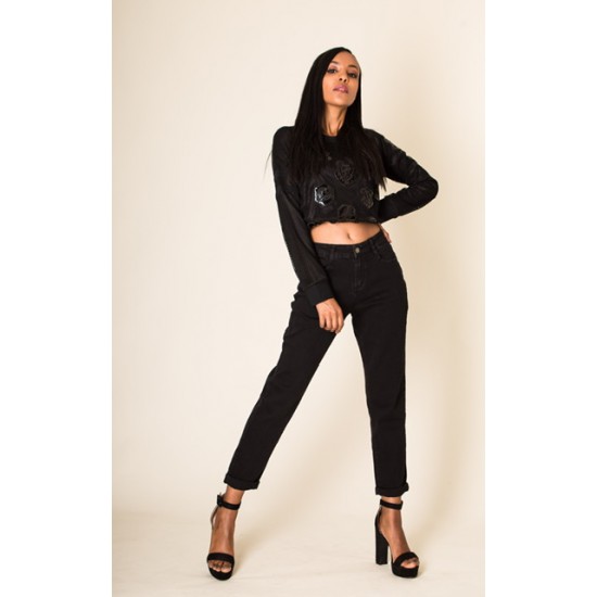 LORI - BROEK JEANS BOYFRIEND ZWART