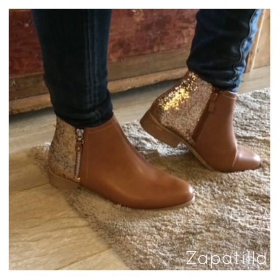 Kort laarsje camel glitter