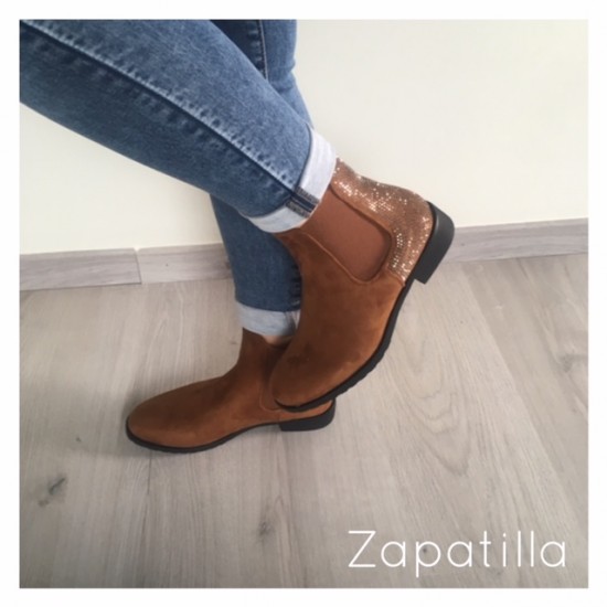 Laarsje camel glitter steentjes
